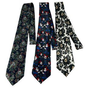 Lot 3 Disney Mickey Mouse Ties Neckties Paisley Hearts Novelty Gold City Aspire